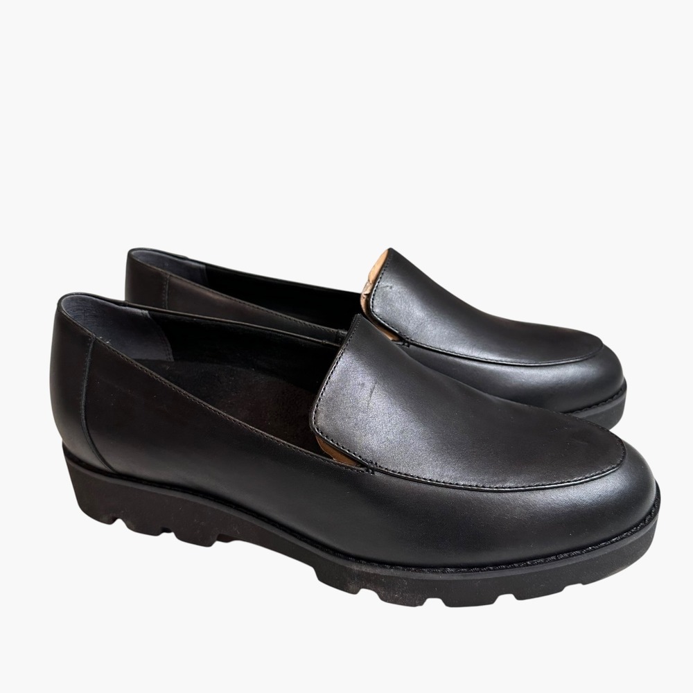 Vionic Kensley Loafer Women 9.5 Black Nappa Leather Platform Lug Sole Orthopedic